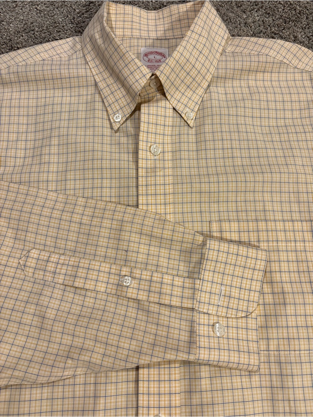 Brooks Brothers Mens Classic Fit Button Down Shirt Blue Yellow Checked Sz Large